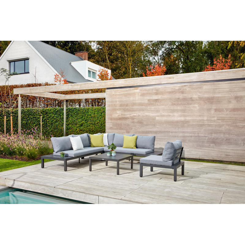 Fauteuil de jardin Toma en aluminium noir avec coussin en polyester gris