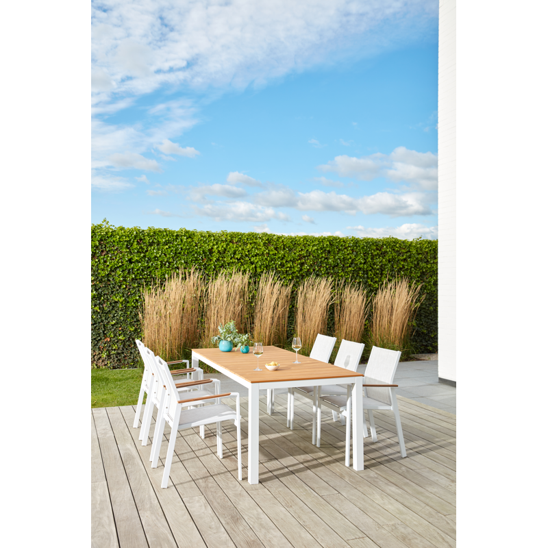 Toma tuintafel rechthoekig in wit aluminium en polywood - L 200 x B 90 x H 73 cm