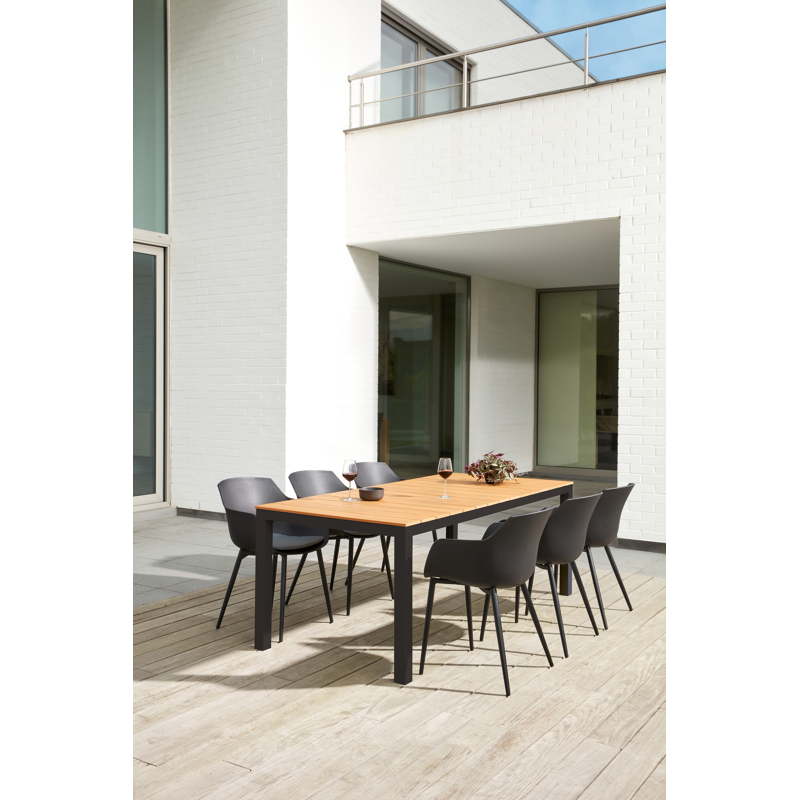 Table de jardin Toma rectangulaire en aluminium noir et polywood - Lg. 200 x Lrg. 90 x Haut. 73 cm