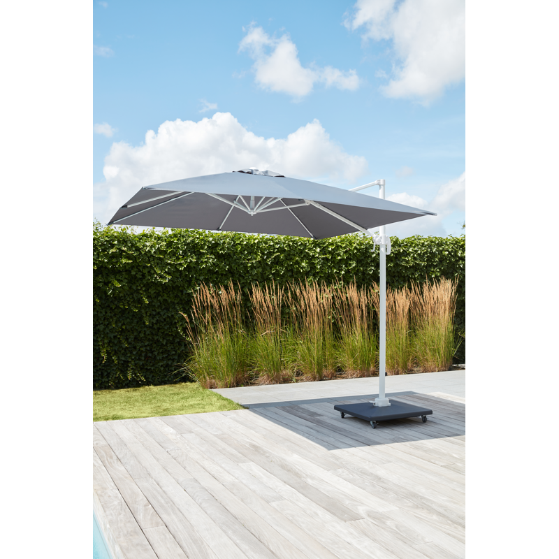 Pied de parasol Avola en béton gris de 90 kg avec des roulettes
