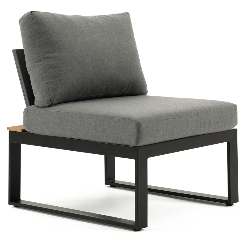 Merida loungezetel 1-zit in zwart aluminium en zwart aluminium met grijs polyester kussen