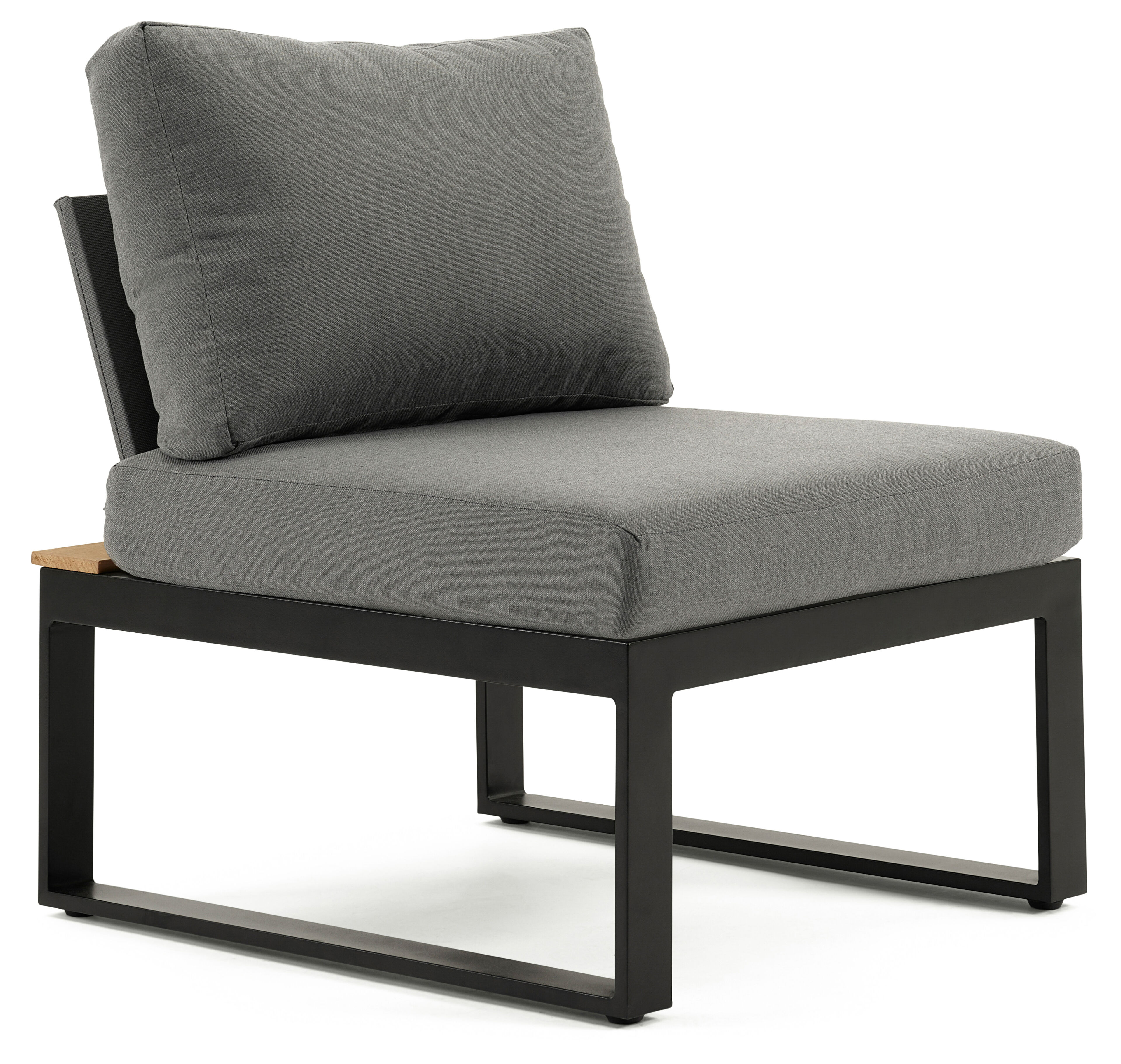 Fauteuil de jardin Merida en aluminium noir et aluminium noir avec coussin en polyester gris