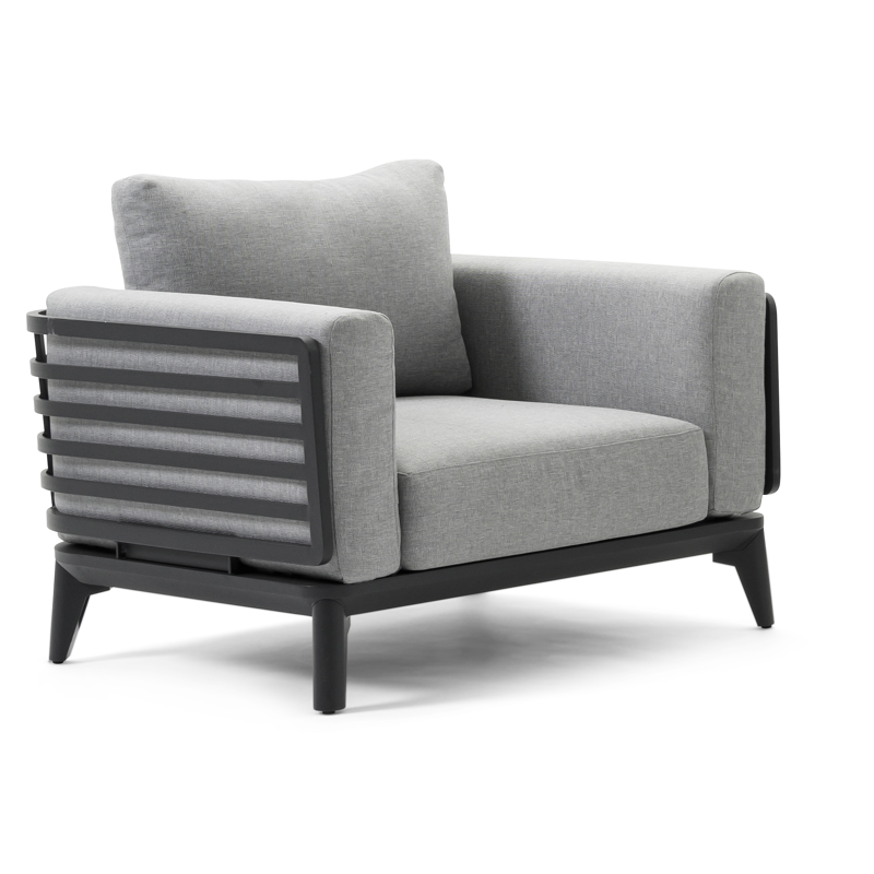 Mosa loungestoel in zwart aluminium met grijs All Weather Olefin kussen