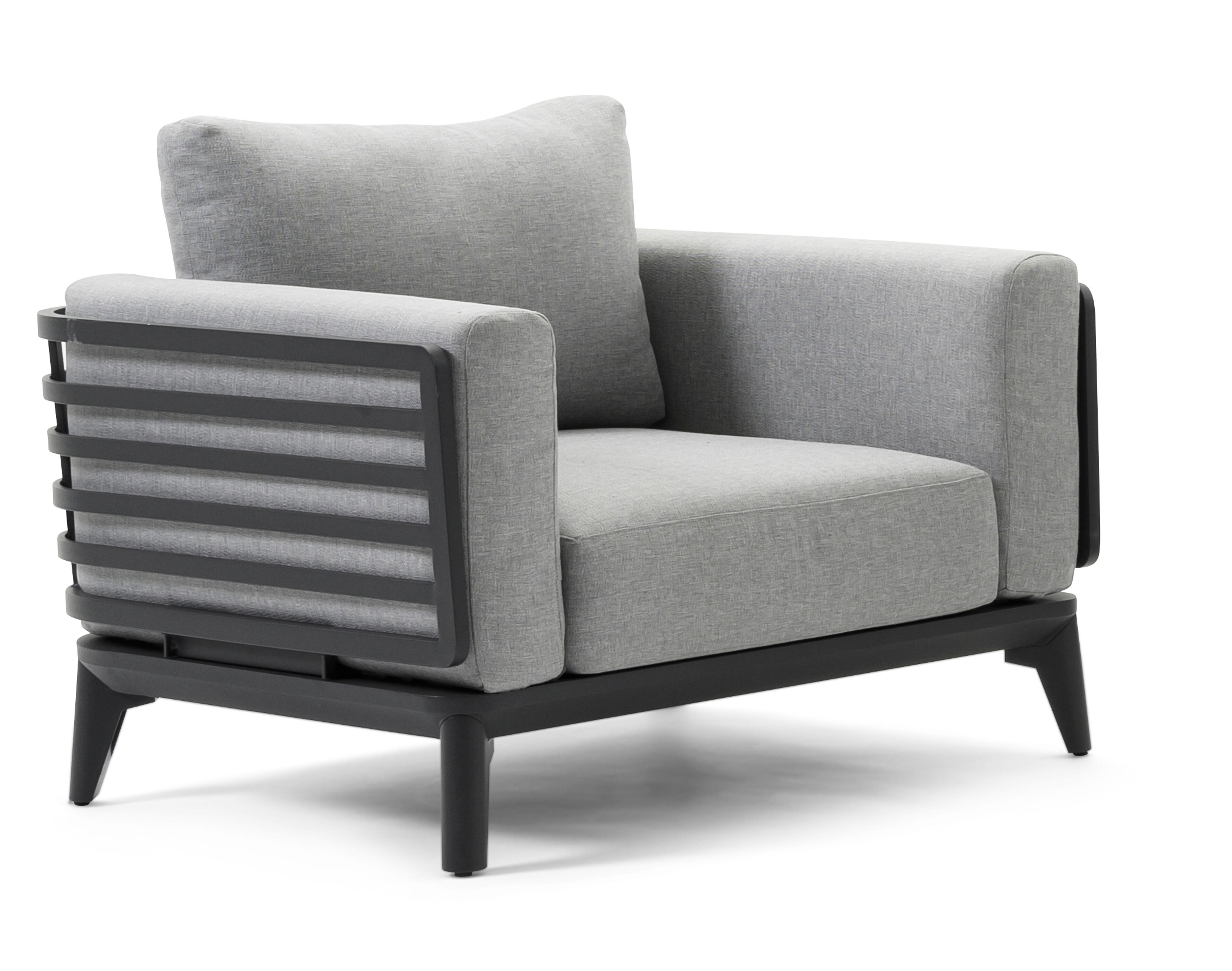 Fauteuil de jardin Mosa 1-pl en aluminium noir avec coussin en weather+ softtouch gris
