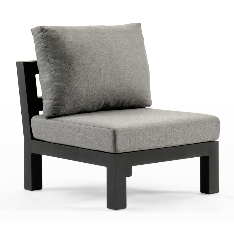 Occaro loungestoel tussenstuk in zwart aluminium met grijs weather+ softtouch kussen