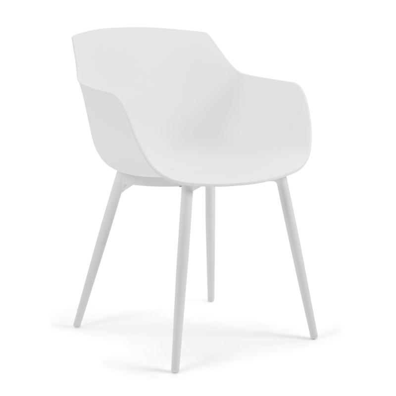 Tora tuinset in wit aluminium en naturel polywood tafelblad met 4 Paco tuinstoelen