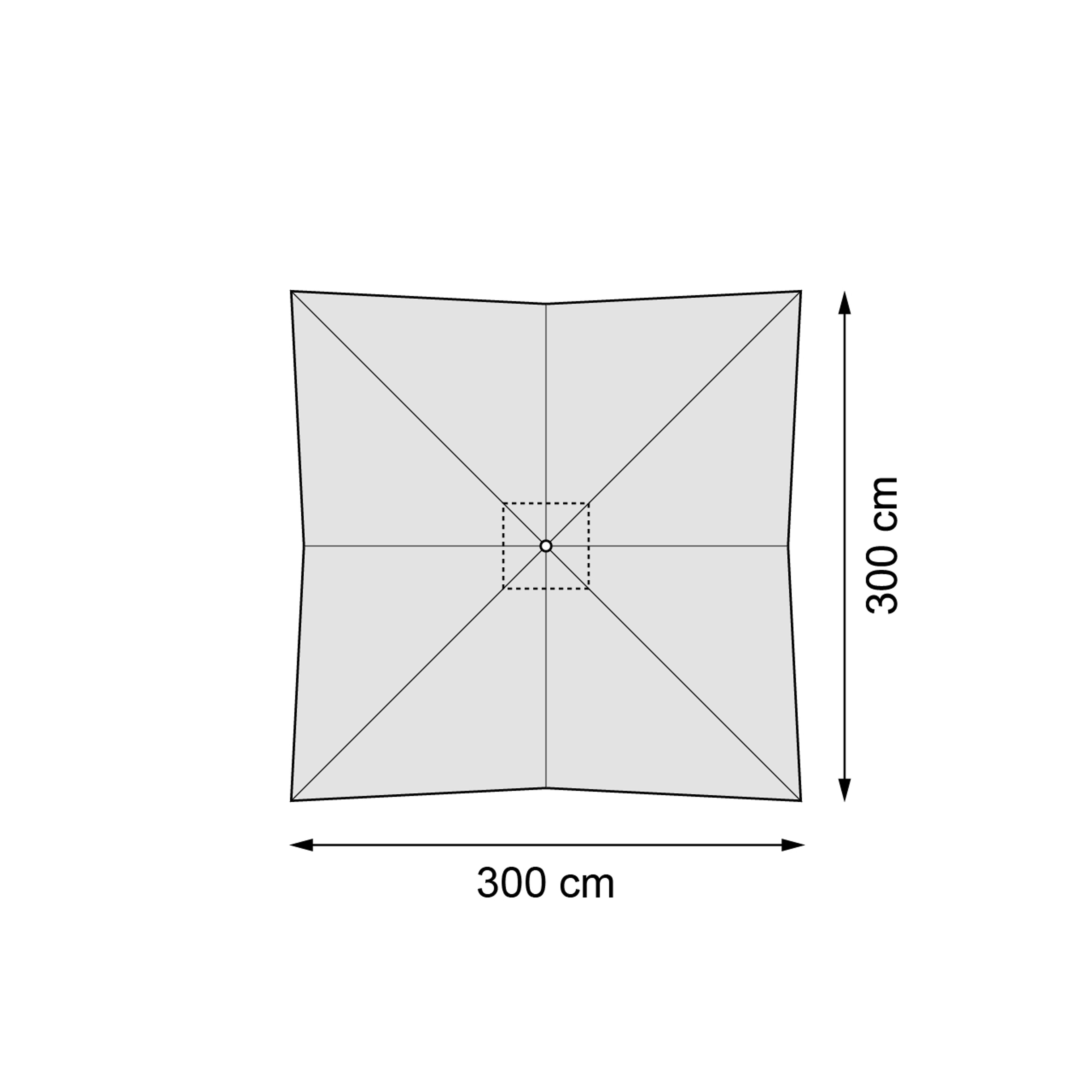 Viola staanparasol in zwart aluminium met grijs All Weather Olefin parasoldoek - L1 300 x L2 300 cm (zonder voet)