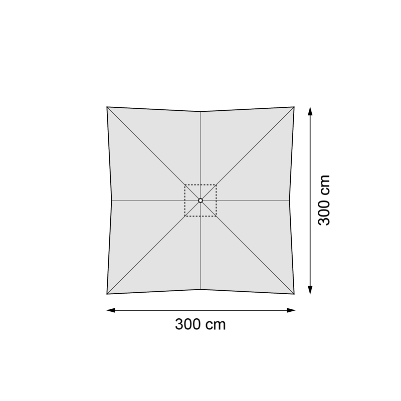 Viola staanparasol in zwart aluminium met grijs All Weather Olefin parasoldoek - L1 300 x L2 300 cm (zonder voet)