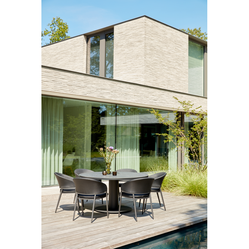 Lacrima tuinstoel in zwart aluminium en zwart comfort textilene