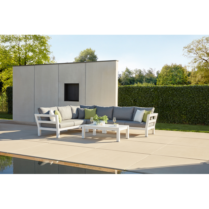 Occaro loungestoel tussenstuk in wit aluminium met grijs weather+ softtouch kussen