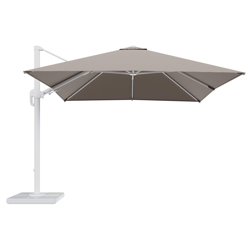 Rufina zweefparasol tiltfunctie in wit aluminium en parasoldoek in All Weather Solica Firenze Earth - L1 300 x L2 300 cm met parasolvoet Lapido 120 kg