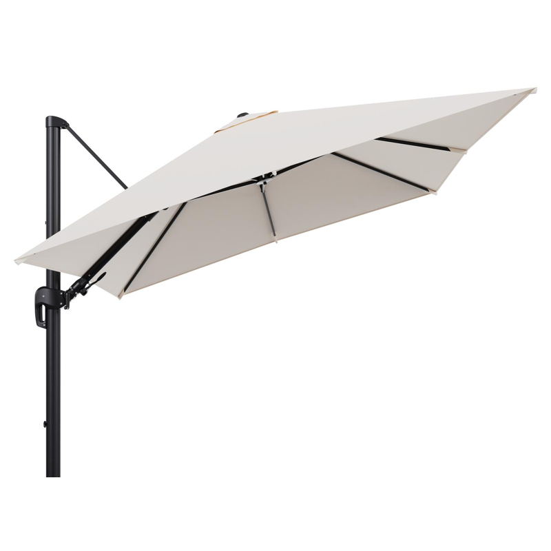Rufina zweefparasol tiltfunctie in zwart aluminium en parasoldoek in All Weather Sunbrella® Luxe Natte Linen Chalk  - L1 300 x L2 300 cm (zonder voet) (zonder voet)