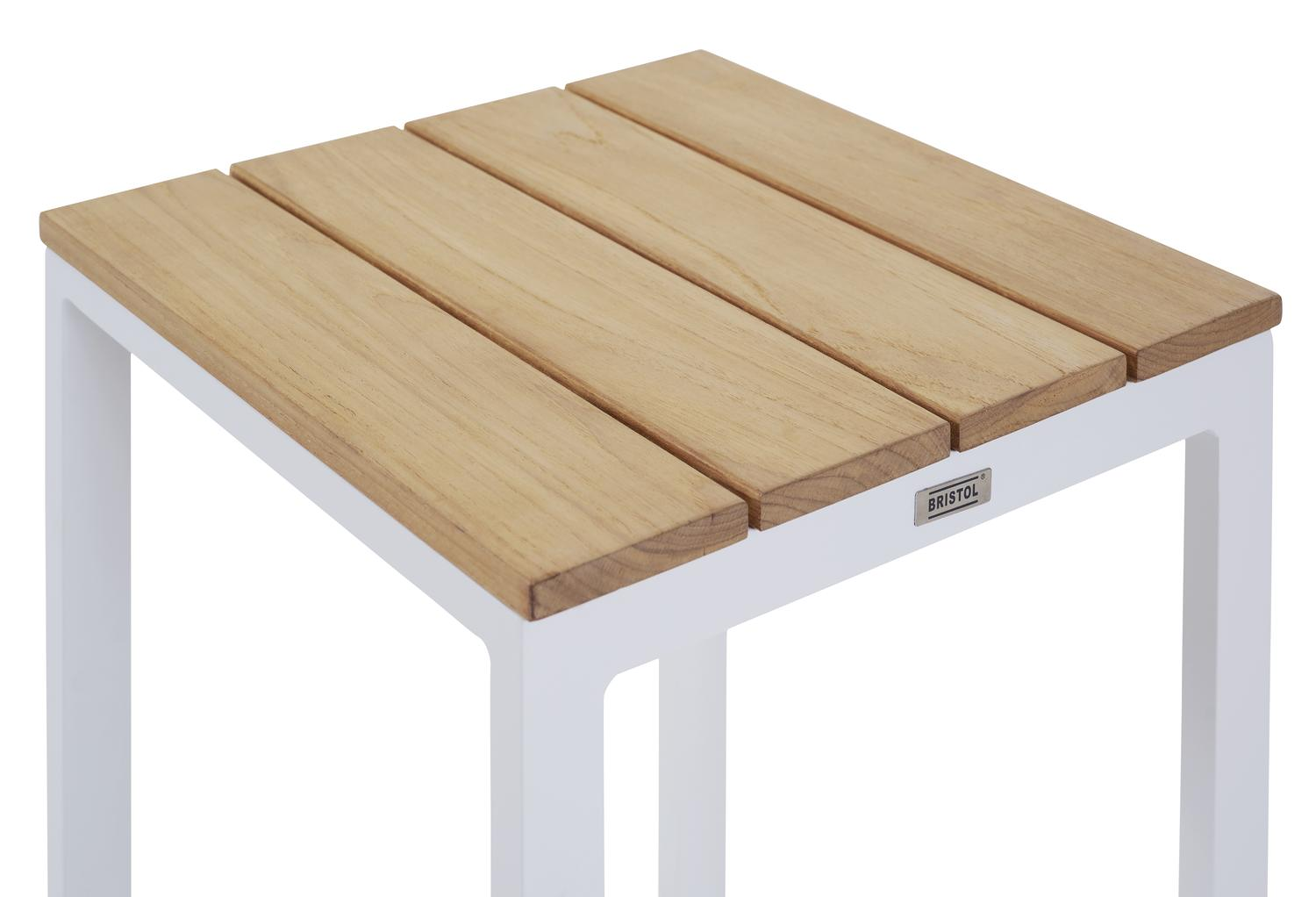 Verato barstoel in wit aluminium en naturel teak