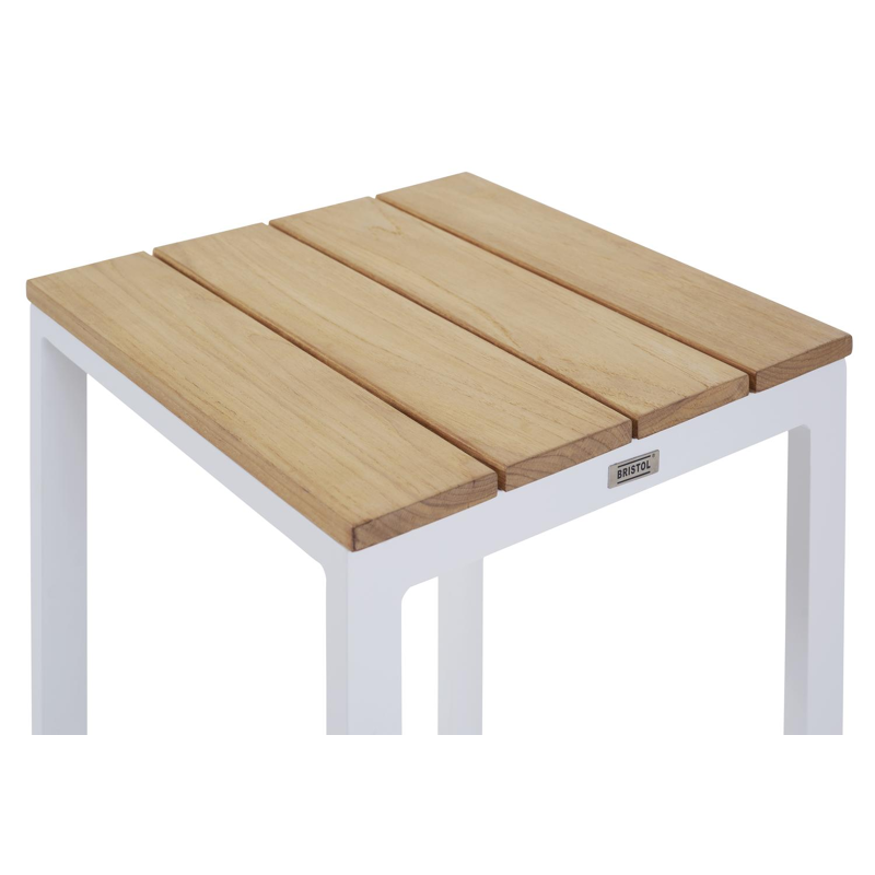 Verato barstoel in wit aluminium en naturel teak