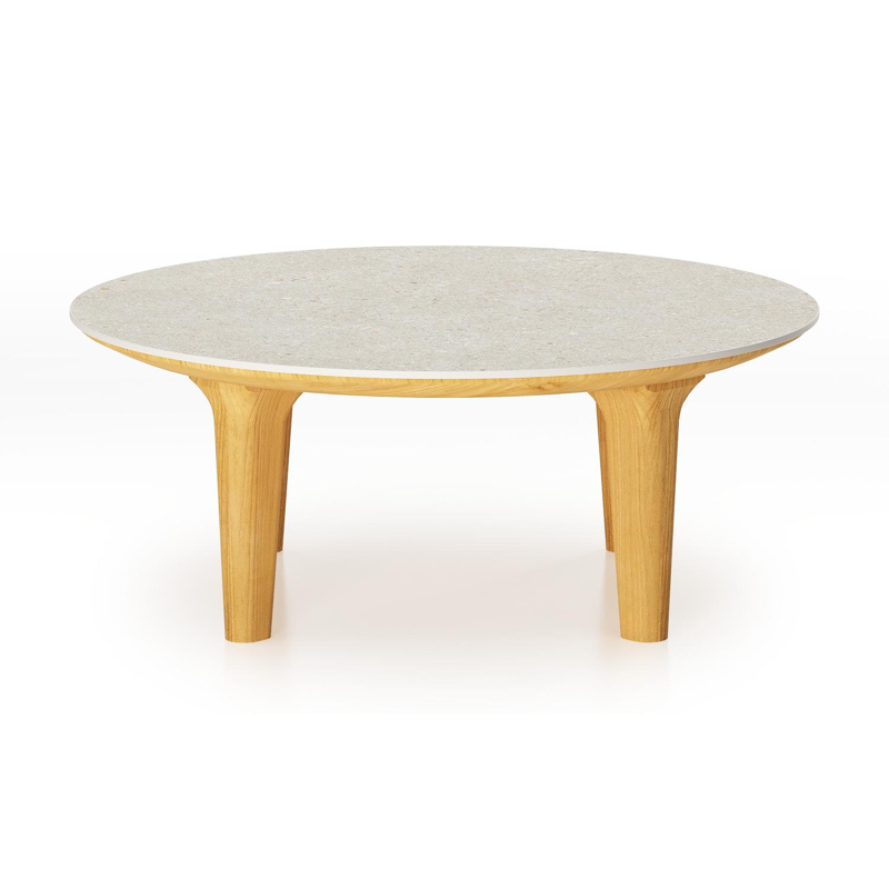 Bomero loungetafel in teak en volkeramiek Shilin - Dia. 65 cm