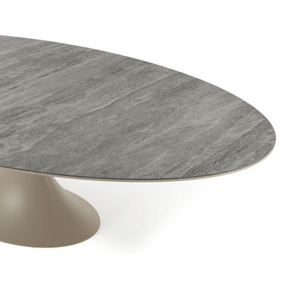 Fano tuintafel ovaal in beige aluminium en volkeramiek Aspen Grey - L 290 x B 148 x H 75 cm