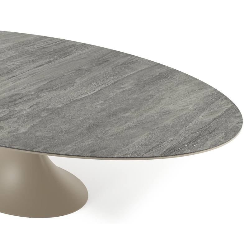 Fano tuintafel ovaal in beige aluminium en volkeramiek Aspen Grey - L 290 x B 148 x H 75 cm