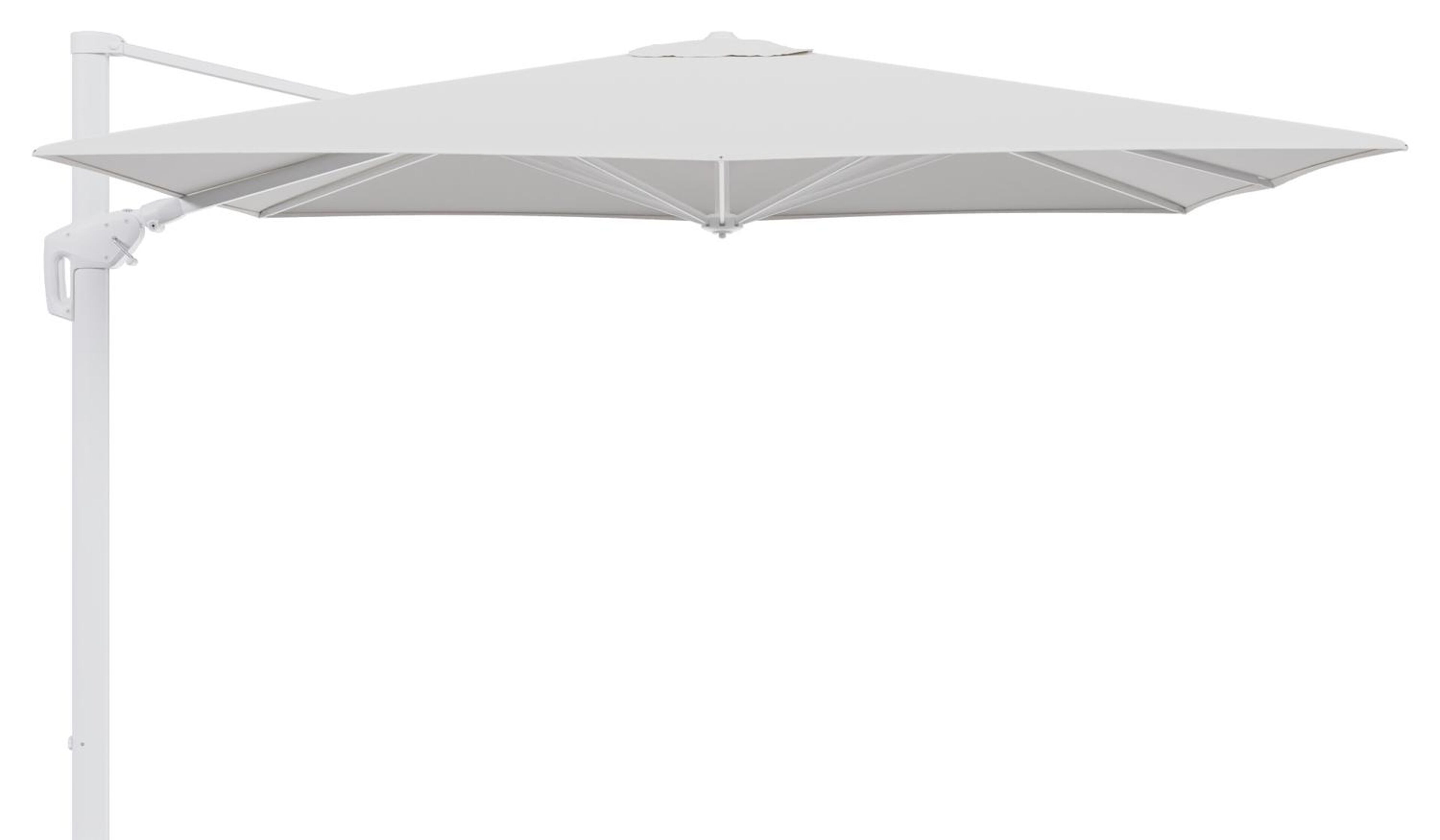 Parasol pendant Minore avec fonction tilt en aluminium blanc et toile de parasol en All Weather Sunbrella® Luxe Soul Optik  - Lg.1: 280 x Lg.2: 370 cm (sans pied de parasol