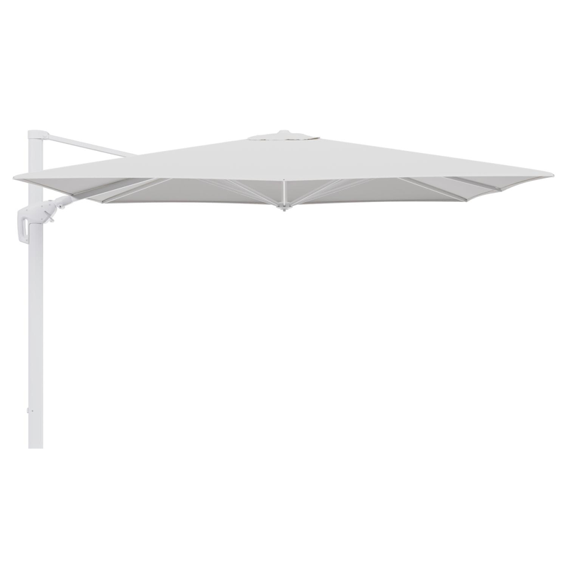 Minore zweefparasol tiltfunctie in wit aluminium en parasoldoek in All Weather Sunbrella® Luxe Soul Optik - L1 280 x L2: 370 cm (zonder voet) (zonder voet)