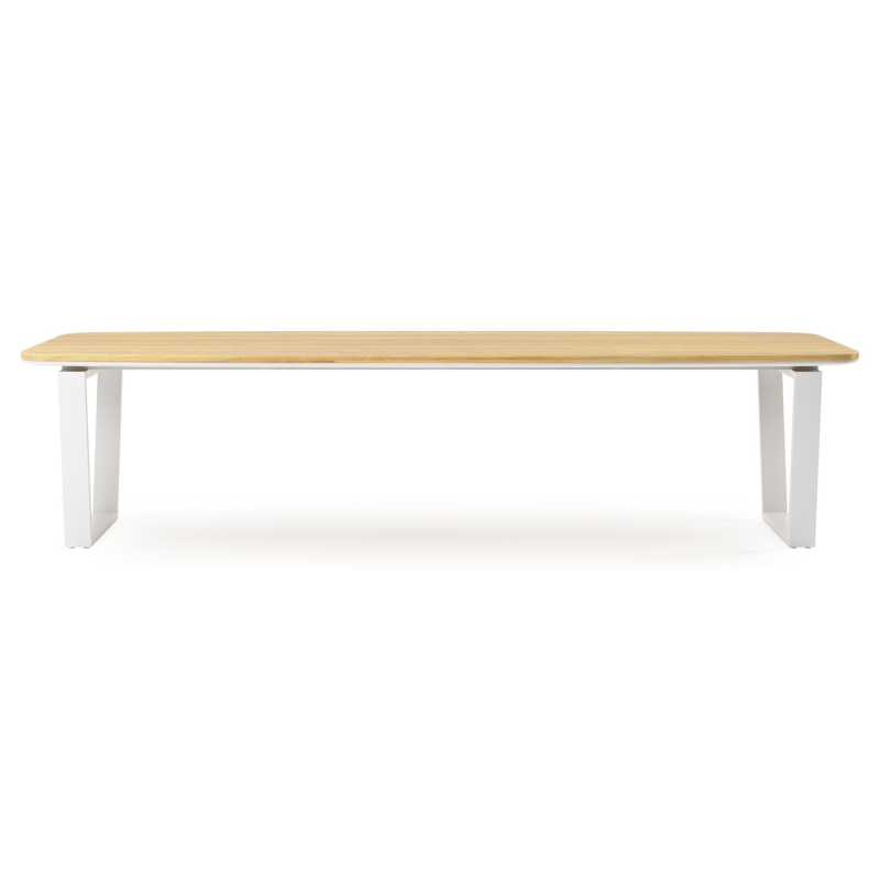 Pagino tuintafel bootvorm in wit aluminium en teak - L 315 x B 115 x H 73 cm