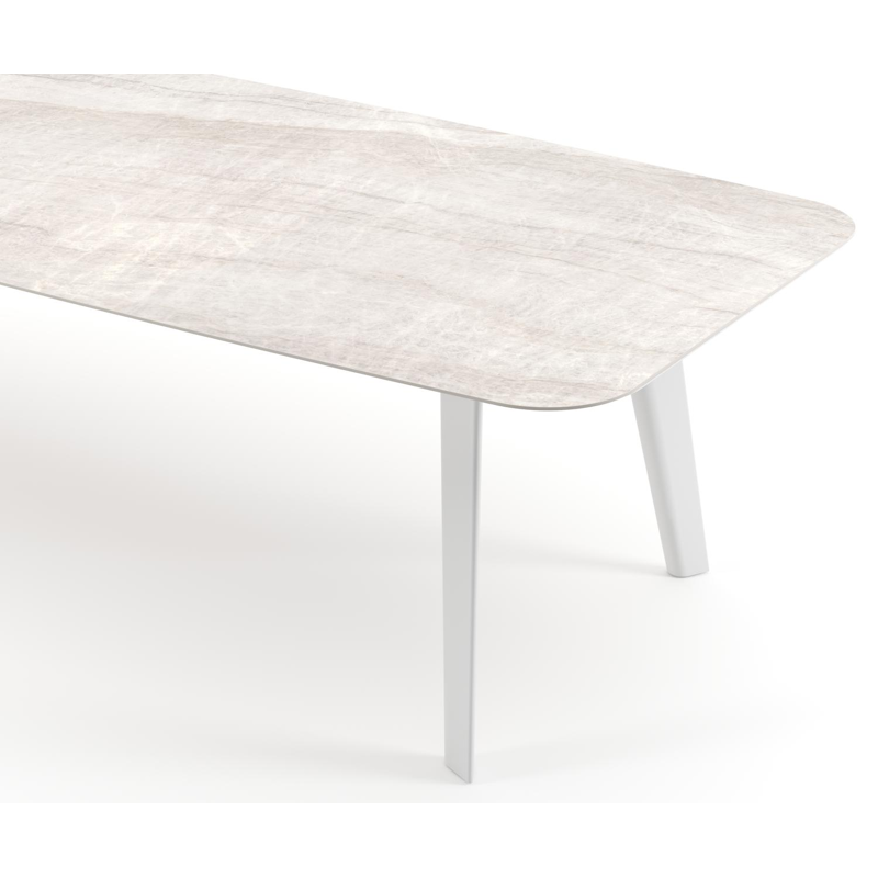 Lacrima tuintafel bootvorm in wit aluminium en volkeramiek Taj Mahal - L 315 x B 115 x H 73 cm
