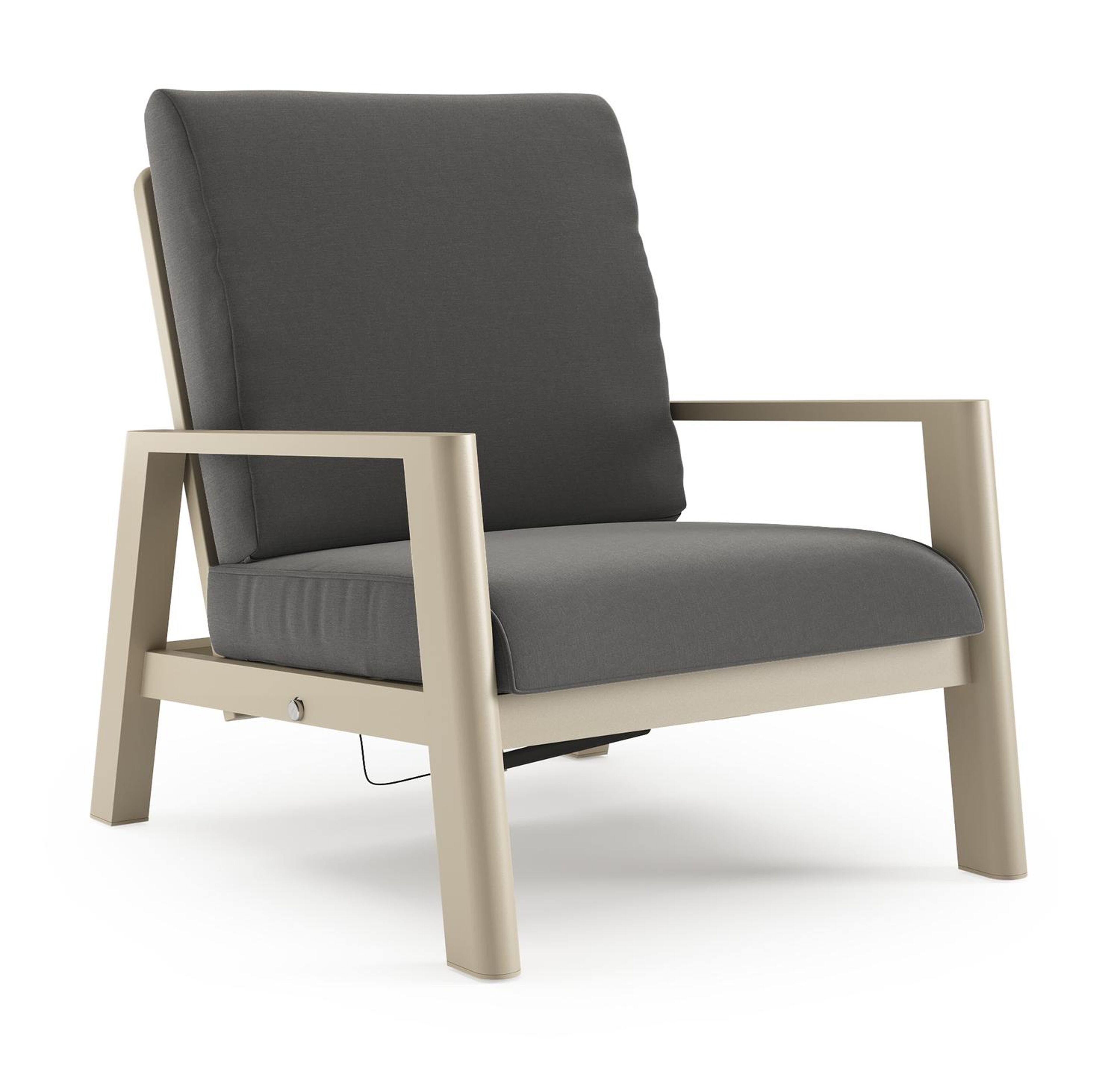 Cirello loungestoel 1-zit in beige aluminium met natte charcoal chine all weather sunbrella® luxe kussen