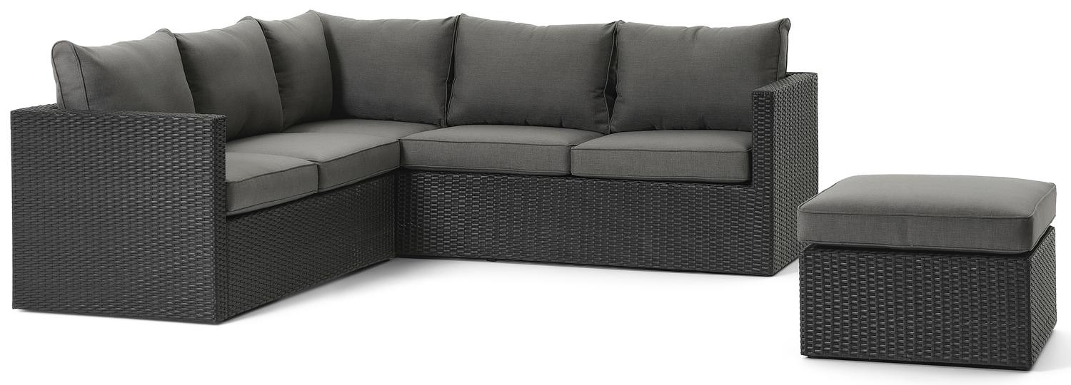 Gio loungehoek in zwart wicker en aluminium met grijs polyester kussen en loungetafel