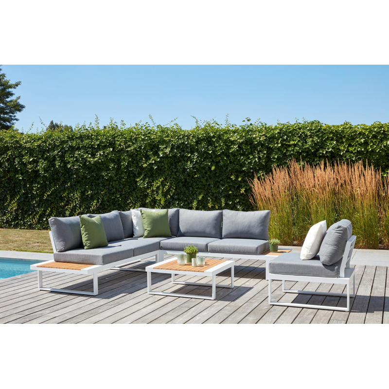 Fauteuil de jardinSerado pièce intermédiaire en aluminium blanc avec coussin en polyester gris