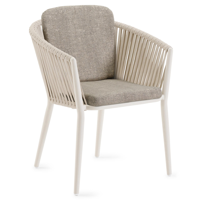 Chaise de jardin Orso en aluminium beige et corde plate tissée verticalement beige avec coussin en chartres pewter all weather sunbrella® luxe