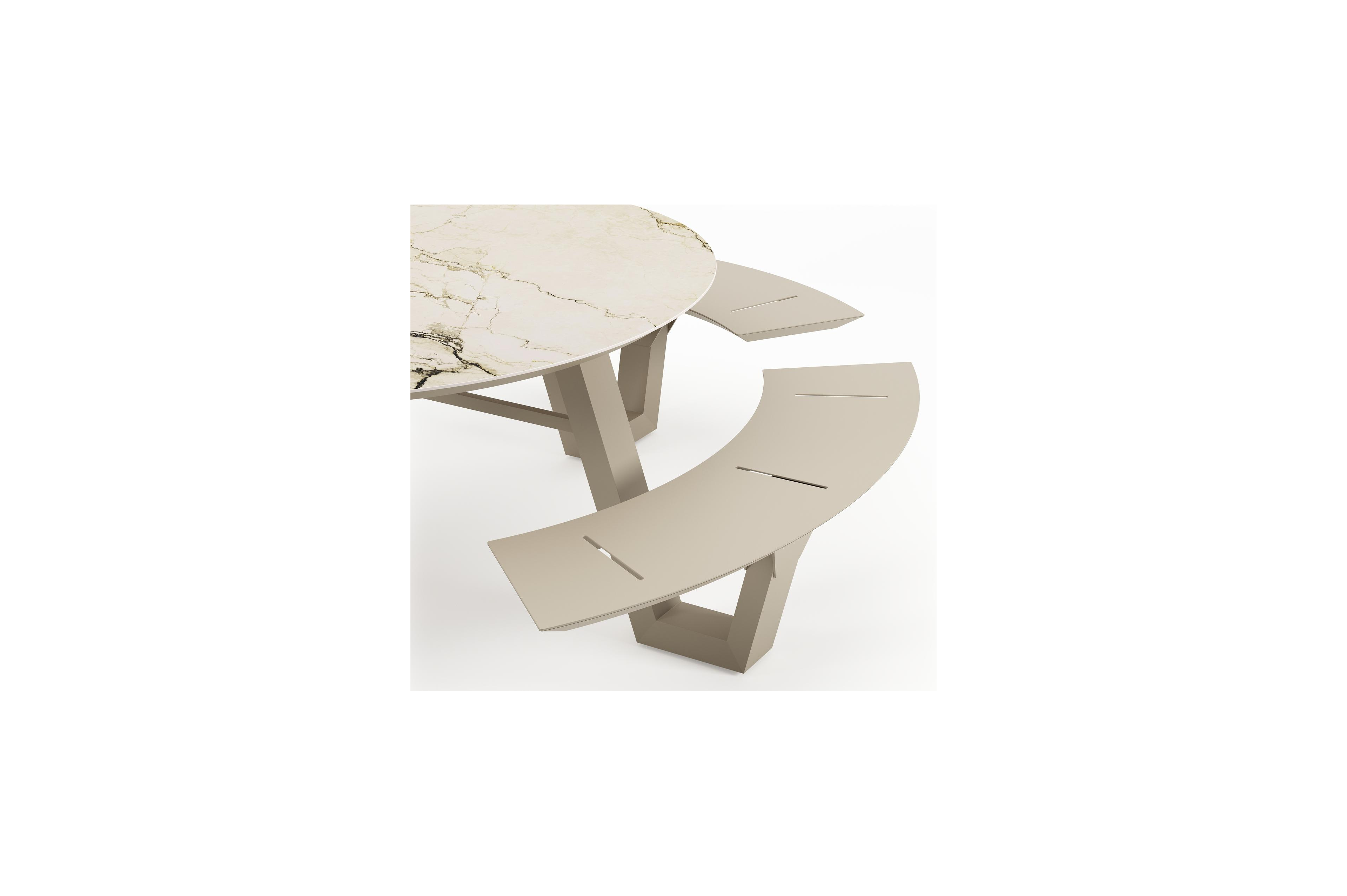 Rondino picknicktafel in beige aluminium en volkeramiek Colorado Dunes - Dia. 148 cm