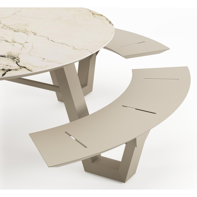 Rondino picknicktafel in beige aluminium en volkeramiek Colorado Dunes - Dia. 148 cm