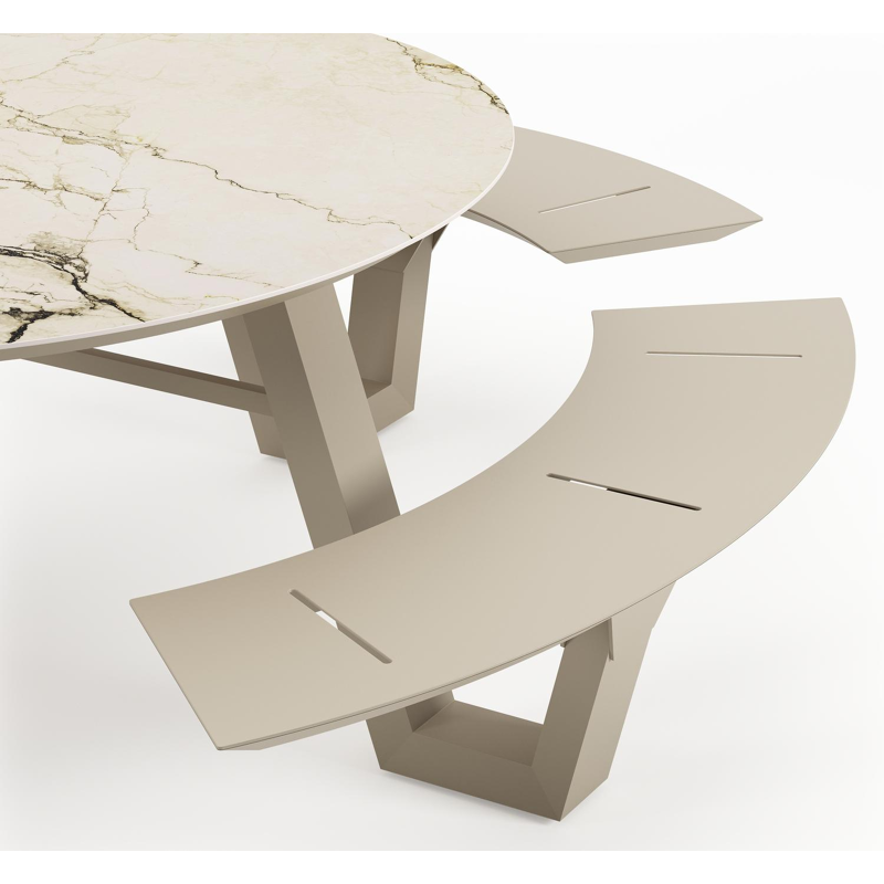 Rondino picknicktafel in beige aluminium en volkeramiek Colorado Dunes - Dia. 148 cm