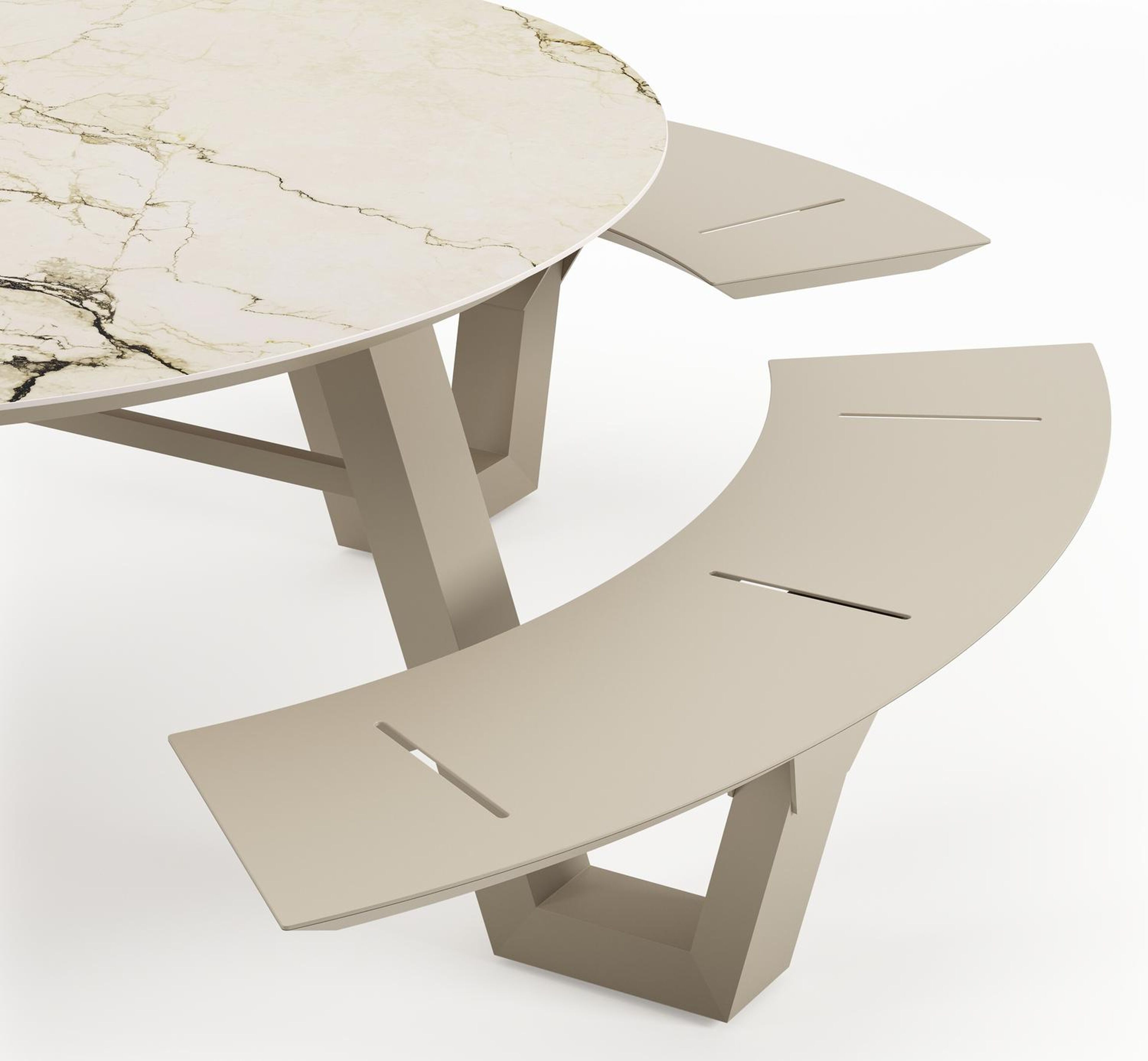 Rondino picknicktafel in beige aluminium en volkeramiek Colorado Dunes - Dia. 148 cm