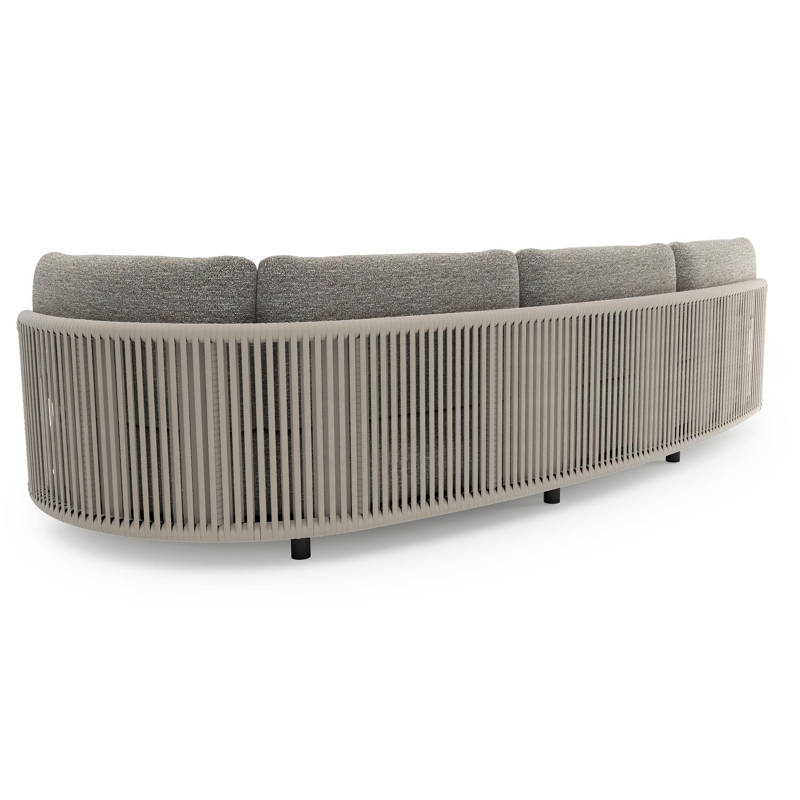 Lomano loungebank in zwart aluminium en beige verticaal geweven luxe vlakke rope met tundra pepper all weather sunbrella® luxe kussen