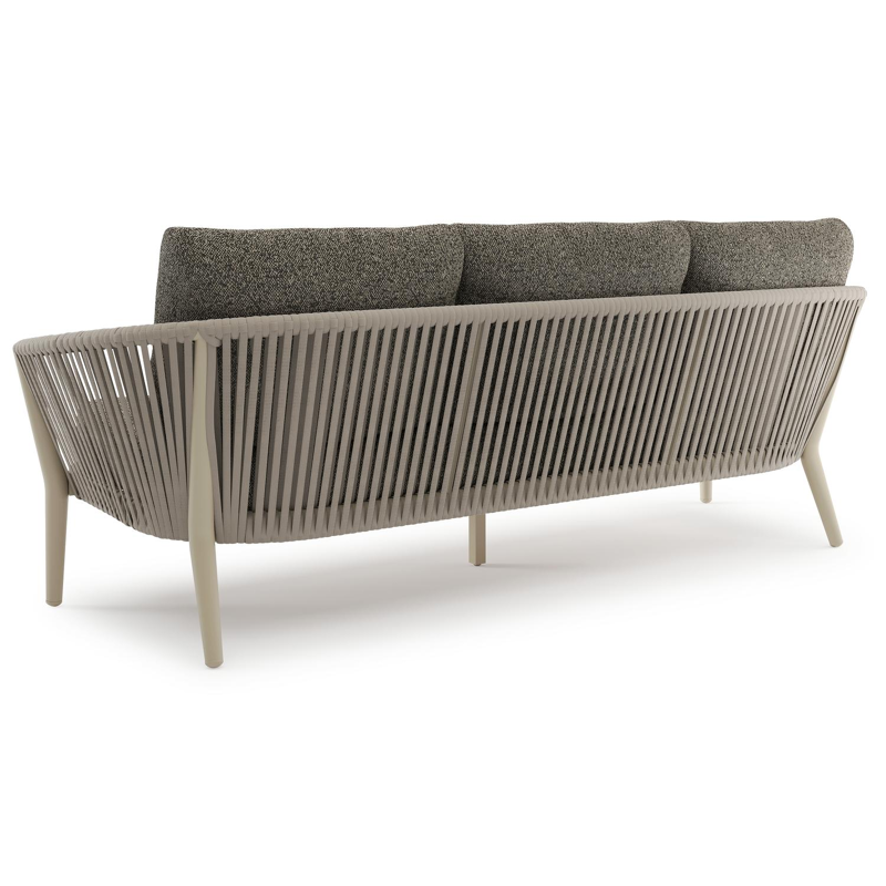 Orso loungebank in beige aluminium en beige verticaal geweven ronde rope met Marbella Tunder all weather cosytica kussen