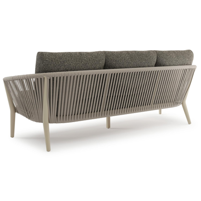Orso loungebank in beige aluminium en beige verticaal geweven ronde rope met Marbella Tunder all weather cosytica kussen