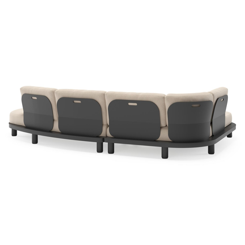 Salon de jardin d'angle Donato en aluminium noir et coussins en all weather sunbrella® luxe Heritage Ash