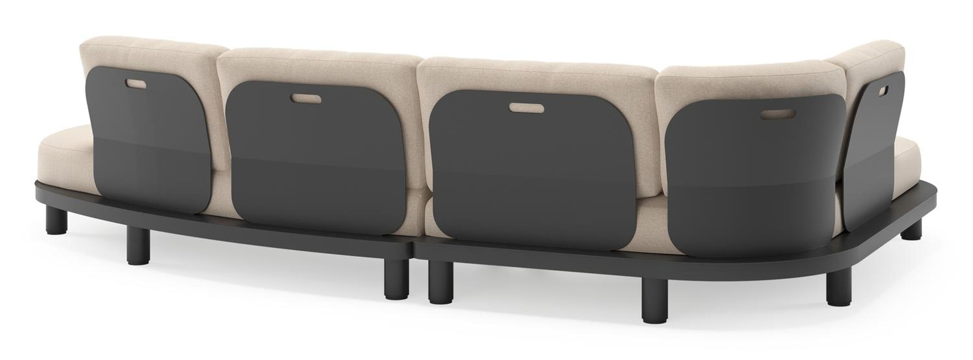 Donato loungehoek in zwart aluminium met all weather sunbrella® luxe Heritage Ash kussen