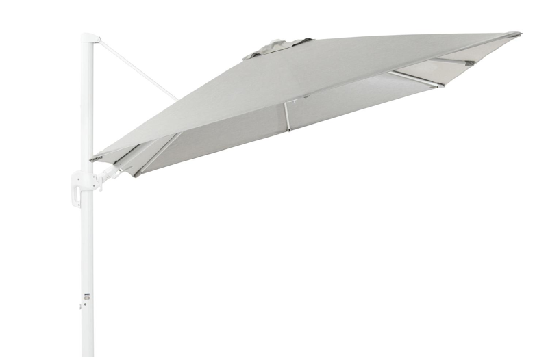 Parasol pendant Rufina avec fonction tilt en aluminium blanc avec toile de parasol en all weather sunbrella® premium gris - Larg1 300 x Larg2 300 cm (sans pied de parasol)