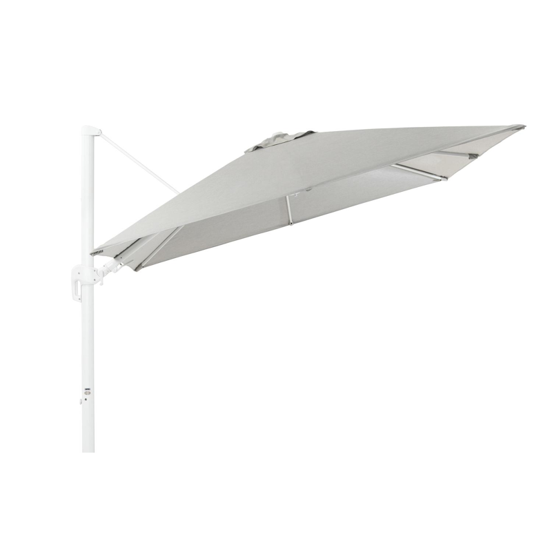 Parasol pendant Rufina avec fonction tilt en aluminium blanc avec toile de parasol en all weather sunbrella® premium gris - Larg1 300 x Larg2 300 cm (sans pied de parasol)