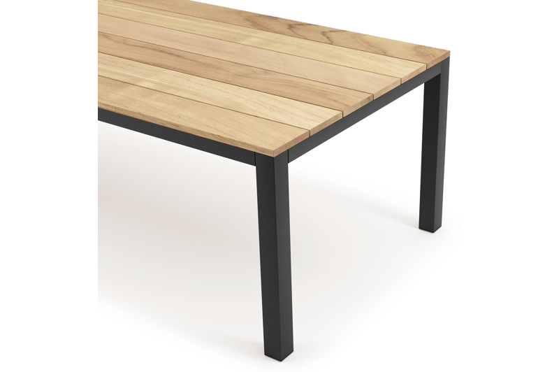 Table de jardin Capri en aluminium noir et teck - Lg 280 x Larg. 110 x H 75,5 cm