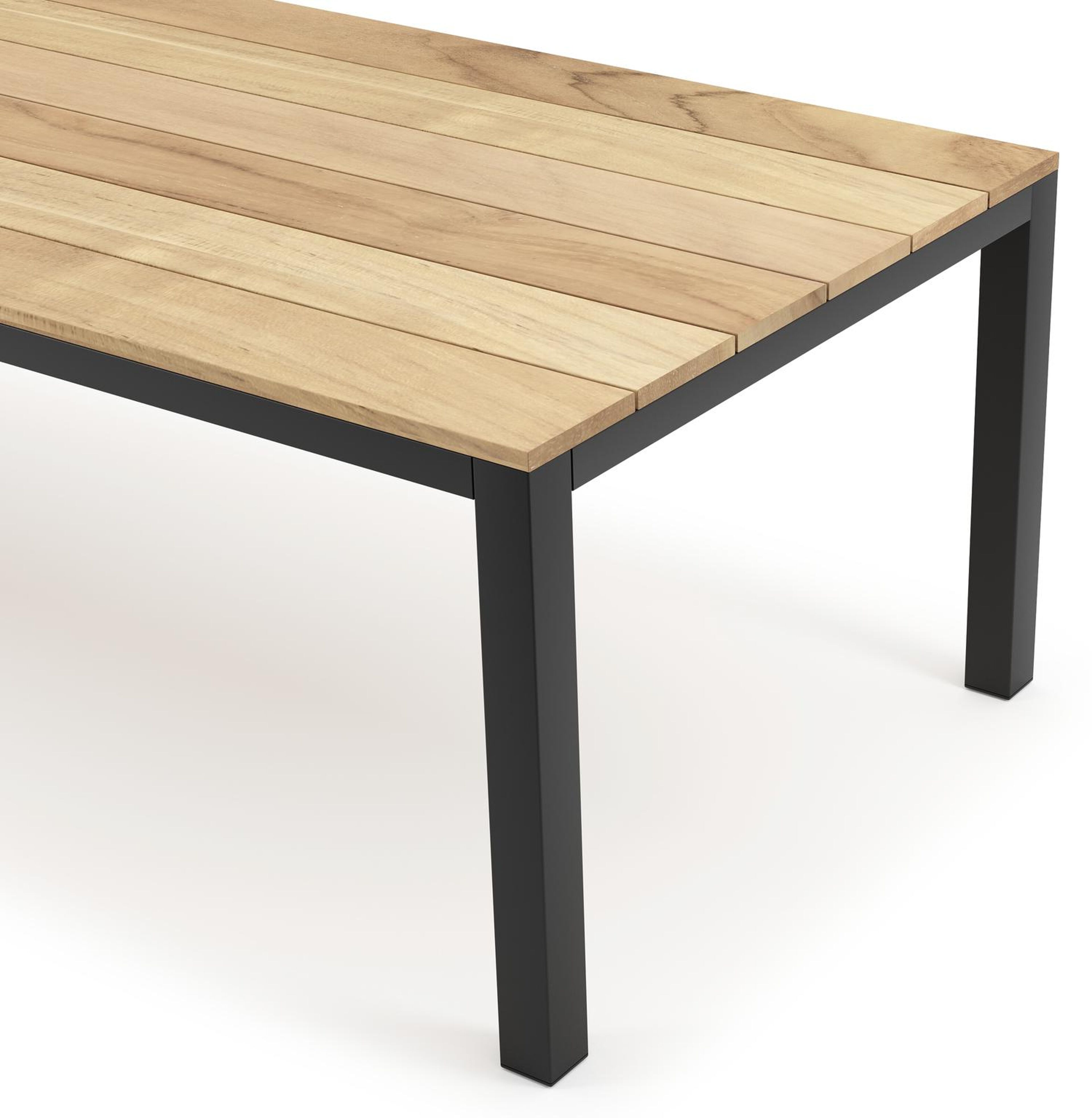 Table de jardin Capri en aluminium noir et teck - Lg 280 x Larg. 110 x H 75,5 cm