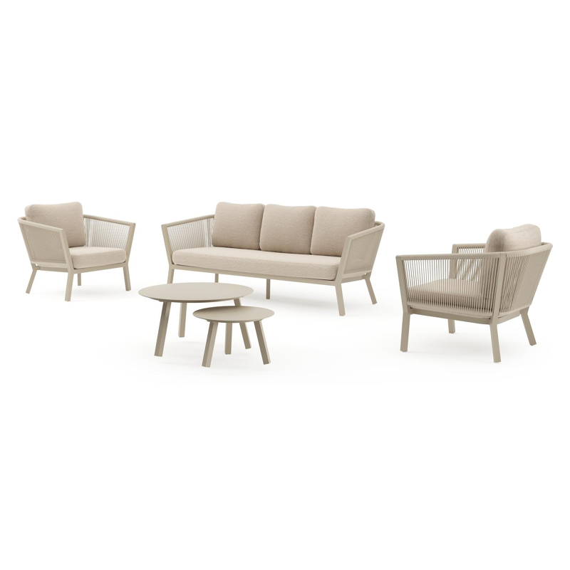 Cordoba loungeset in beige aluminium met rustic weather+ softtouch kussens en loungetafel