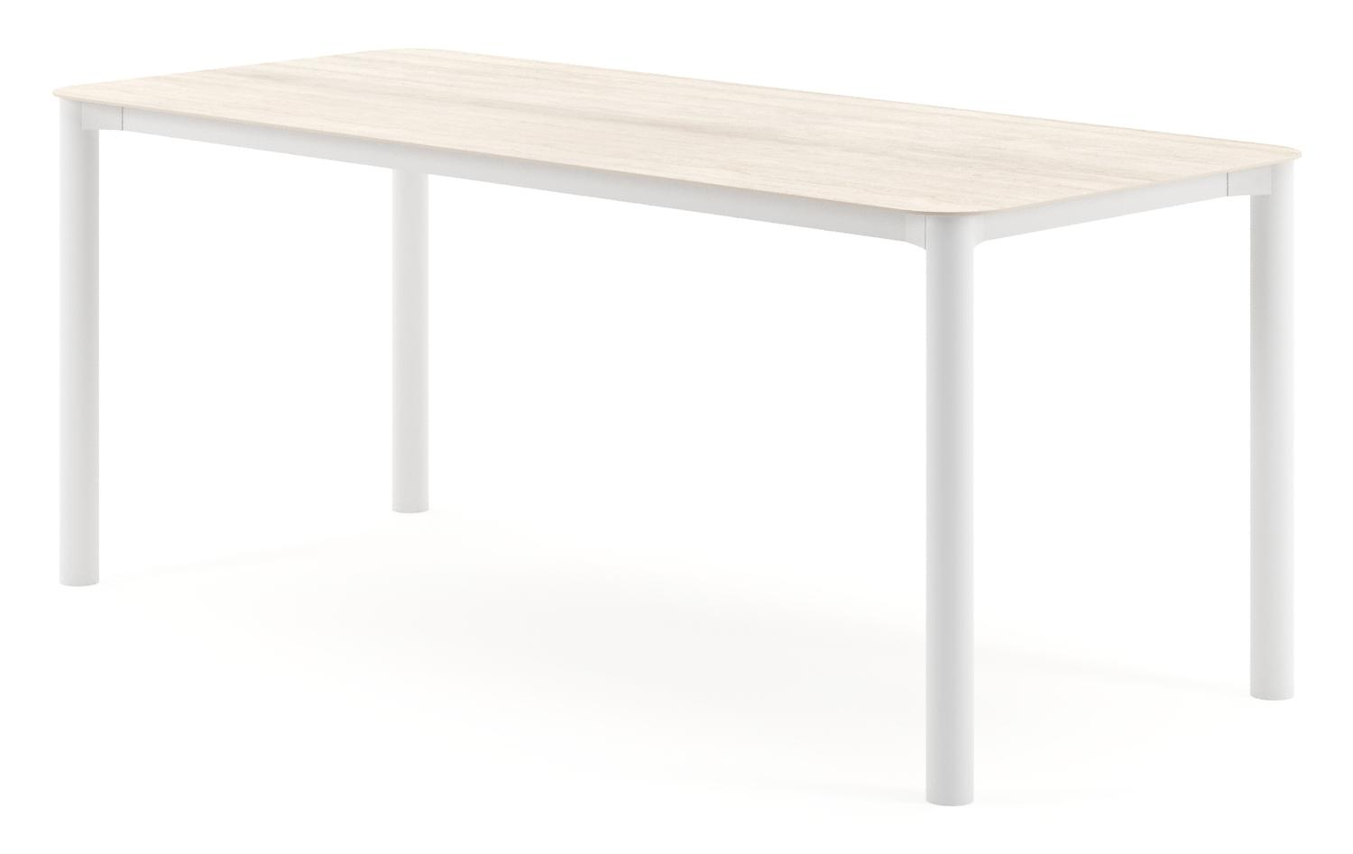 Orso tuintafel rechthoekig afgerond in wit aluminium en volkeramiek Travertino Bianco - L 200 x B 80 x H 74.5 cm