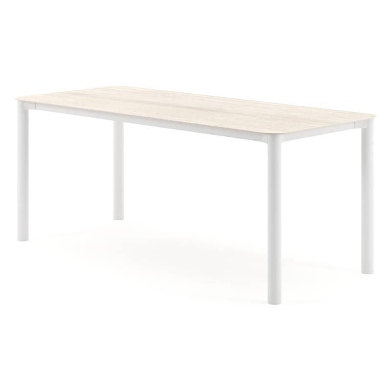 Orso tuintafel rechthoekig afgerond in wit aluminium en volkeramiek Travertino Bianco - L 200 x B 80 x H 74.5 cm