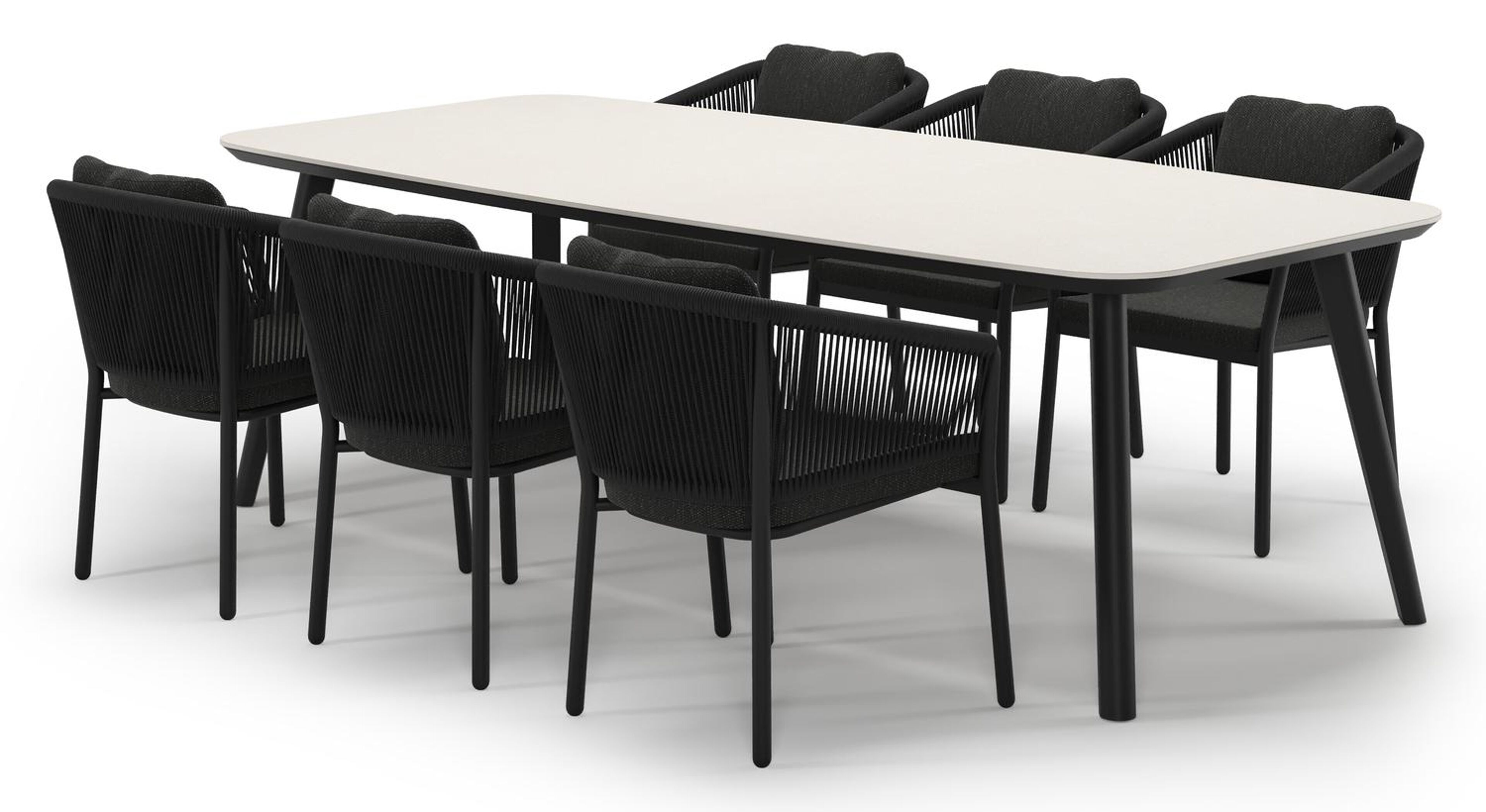 Ensemble de jardin Mosa en aluminium noir et sintered stone crema minerale avec 6 chaises de jardin Gerona