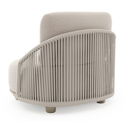 Fauteuil de jardin Vadelo en aluminium beige et corde ronde tissée verticalement beige et coussins en all weather sunbrella® luxe slow farafra