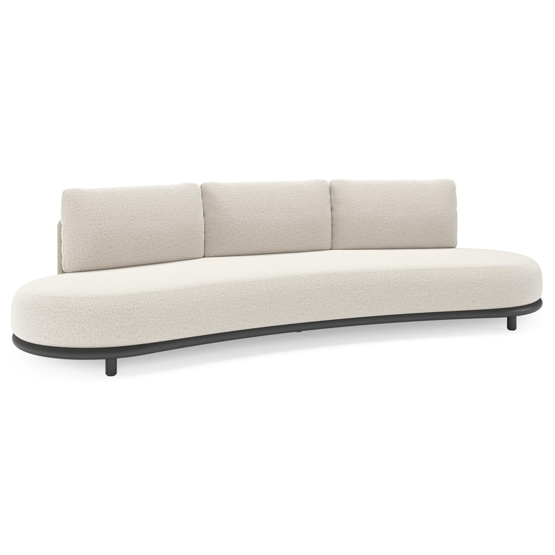 Canapé de jardin Lomano en aluminium noir et corde luxe plate tissée verticalement beige et coussins en all weather solica Firenze Natural