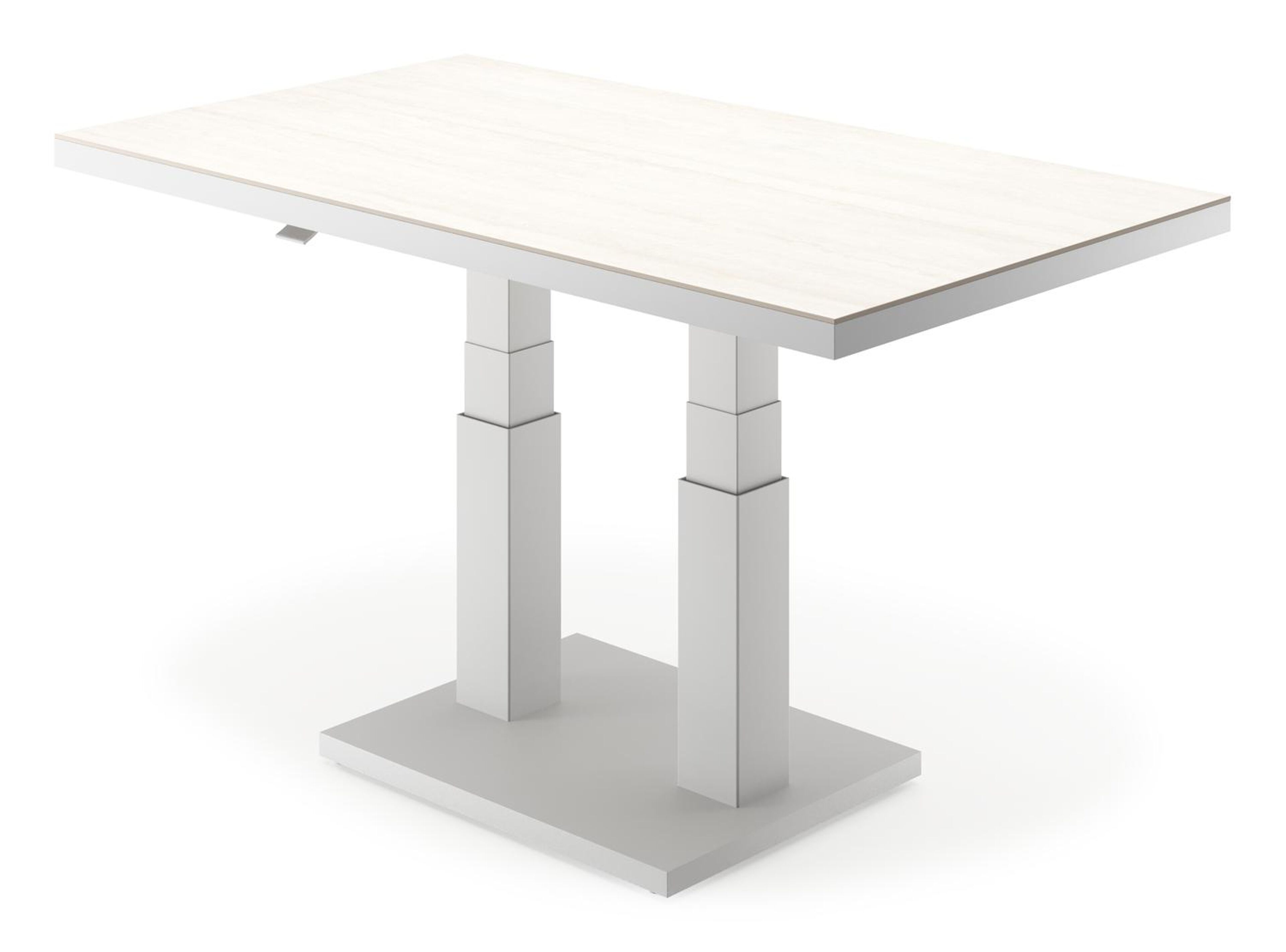 Cirello pop-up loungetafel rechthoekig in wit aluminium en volkeramiek Travertino Bianco - L 140 x B 80 x H 49.7 cm