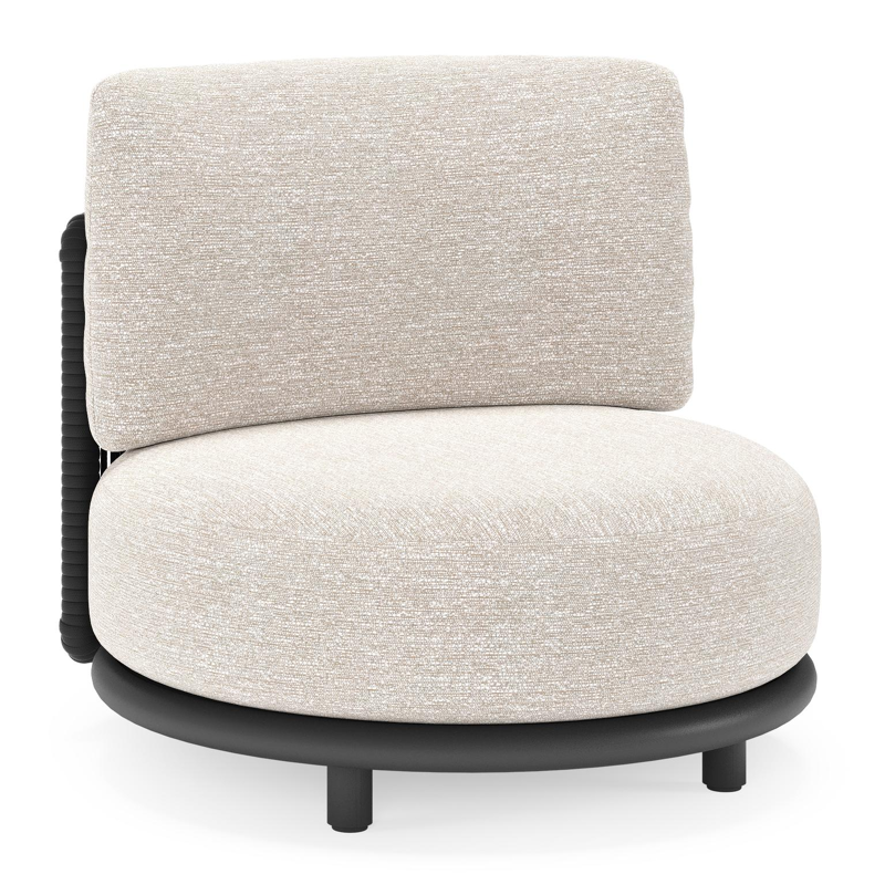 Lomano loungestoel in zwart aluminium en beige verticaal geweven luxe vlakke rope met tundra sand all weather sunbrella® luxe kussen